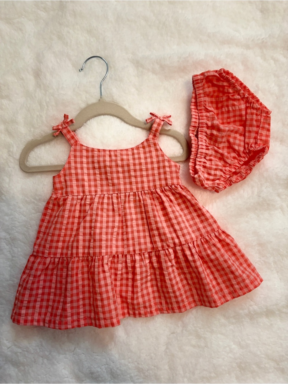 Carter's Coral Gingham Tiered Dress with Matching Bloomers